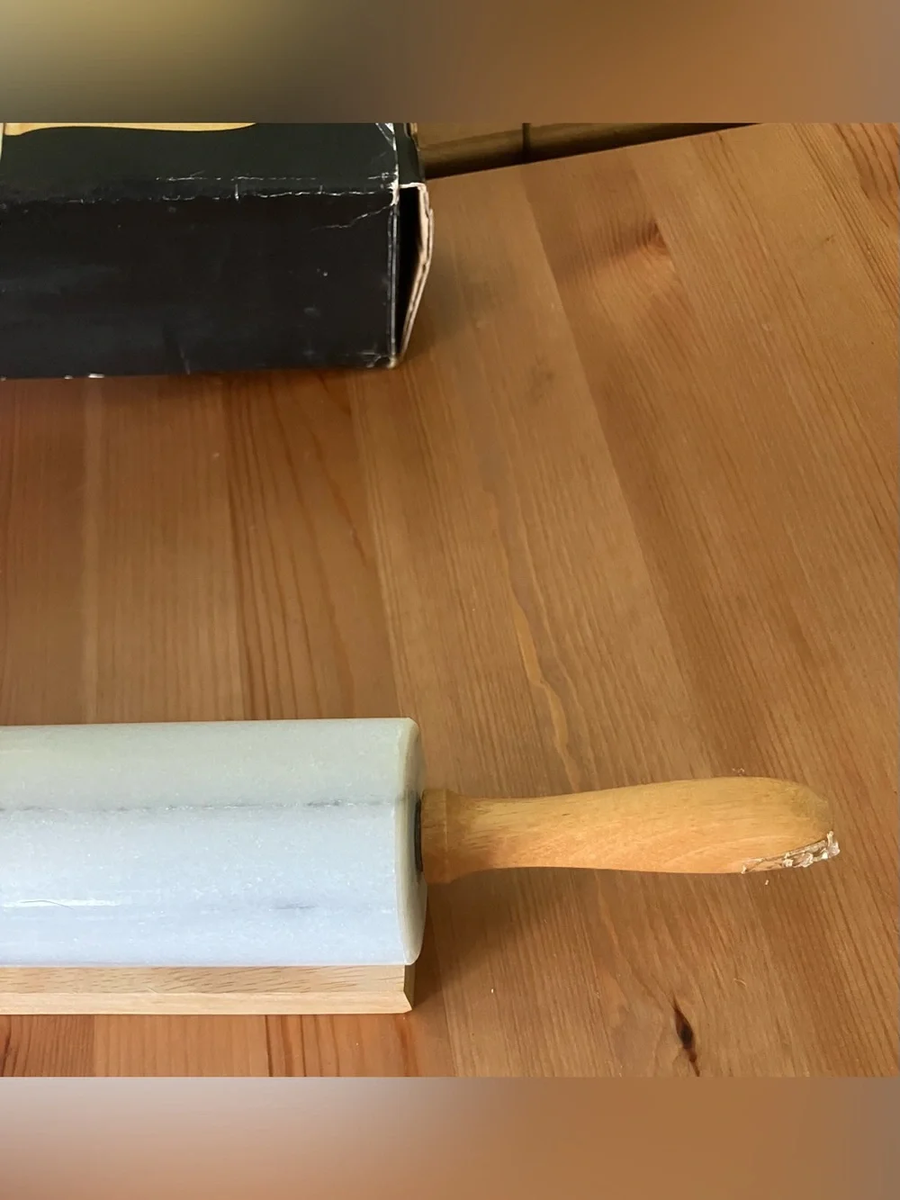 Never Used Himark Marble Rolling Pin with Wooden Handle and Stand 18” Vintage